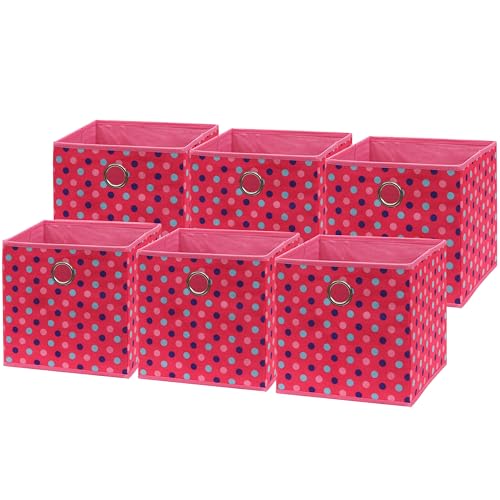 10 Inch Foldable Cube Storage Bins with Handles (6 Pack - 10" x 10" x 10" / Pink)