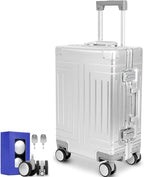 All Aluminum 20'' Luggage with Removable Spinner Wheels, Provide Spare by KANGSHILU