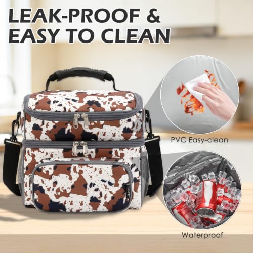 Double Layer Cooler Insulated Lunch Bag Adult Lunch Box Large Tote Bag for Men (Cow)
