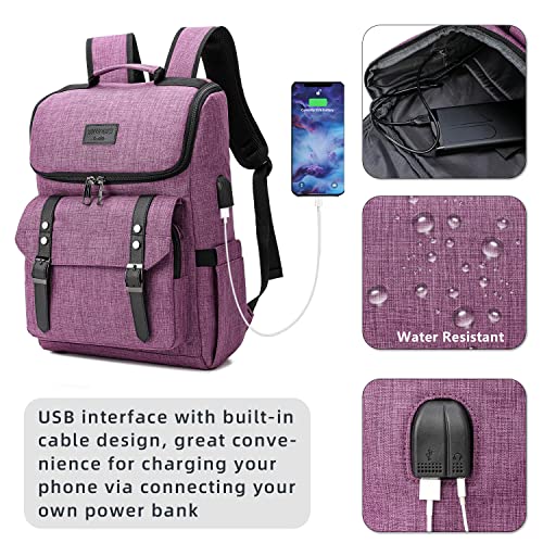 Vintage Backpack Travel Laptop Backpack with usb Charging Port for Women & Men College Backpack Fits 15.6 Inch Laptop Purple (Purple)
