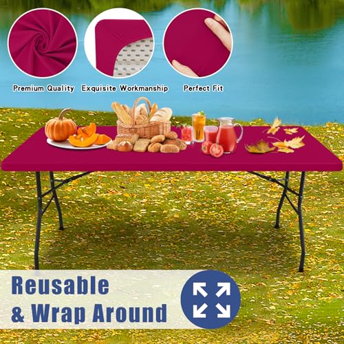 2 Pack Rectangle Spandex Fitted Table Cloth (Fuchsia / 96" x 30" (Rectangular))
