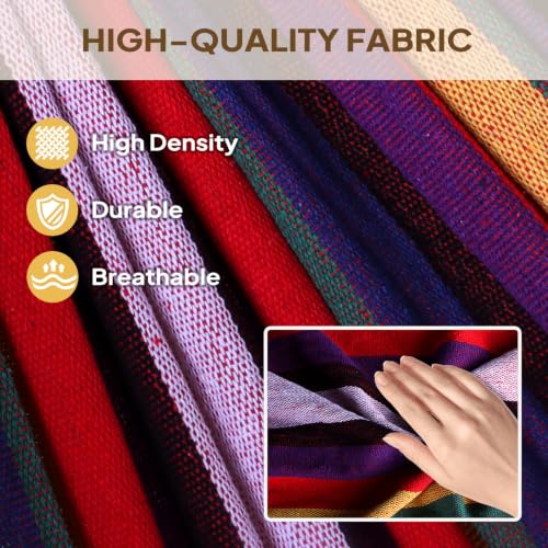 Cotton Camping Hammock Portable with Tree Straps Holds 660lbs (Rainbow)