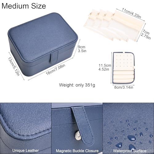 Large Jewelry Travel Case with 4 Velvet Jewelry Pouches (dark blue)