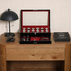 12 Slot Piano Black Watch Box with Valet Drawer (Piano Black / Red)