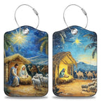 Nativity Scene Set of 2 Luggage Tags for Suitcases Leather Suitcase Tags Identifiers with Privacy Name Address Label and Stainless Steel Loop for Women Men Travel Luggage Accessories (Nativity Scene)