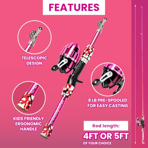 Kids Fishing Pole for Boys (2 Pack- Pink + Pink (Complete Set) / 4ft)