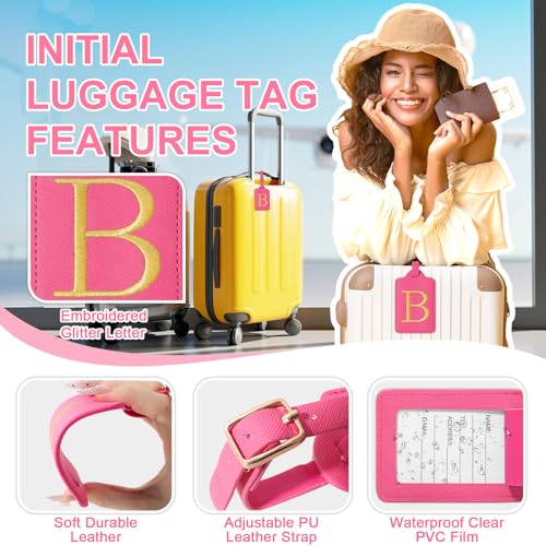 Personalized Initial Luggage Tags (Rose Leather,glod Letter / B)