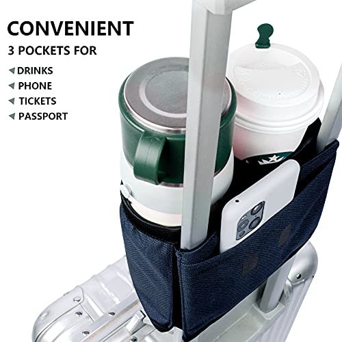 Luggage Travel Cup Holder Free Hand Drink Carrier (4. Hook & Loop: Navy)