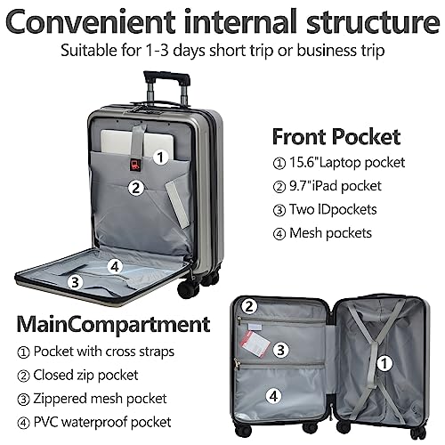 20 Inch Carry On Luggage with Front Pocket (Dark Gray / 20 Inch with Front Pocket)