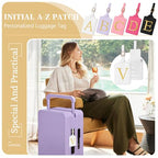 Personalized Initial Luggage Tags for Suitcase TSA Approved (White Leather,glod Letter / V)