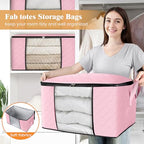 3 Pack Storage Bags for Clothes Blanket Storage Bins with Lids (3 Pack-60l / Pink)