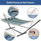 Patio Hammock with Stand 12FT Included for Outside (2 Person With Stand / Green & Blue Stripe)