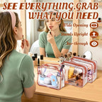 16 Packs Clear Makeup Bags Cosmetic Zipper Pouches Waterproof TAS Approved Toiletry Bags PVC Organizer Storage Case for Vacation Travel Bathroom（Brown (16pcs Brown M)
