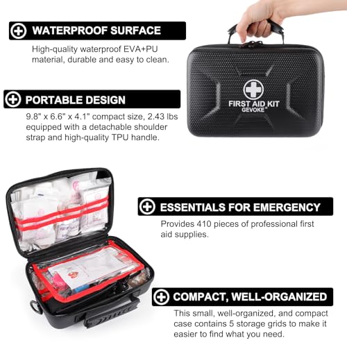 410 Piece Waterproof Hard Shell First Aid Kit (Black)