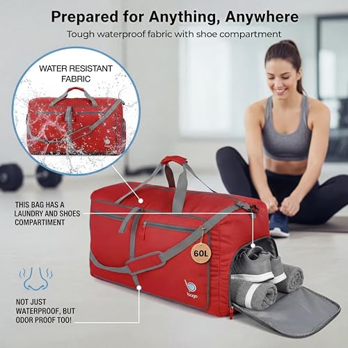 Travel Duffle Bag for Women & Men. Large Duffel Bag for Traveling (60L / Red)