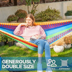Double Hammock with Stand for Outside (Mayan Rainbow)