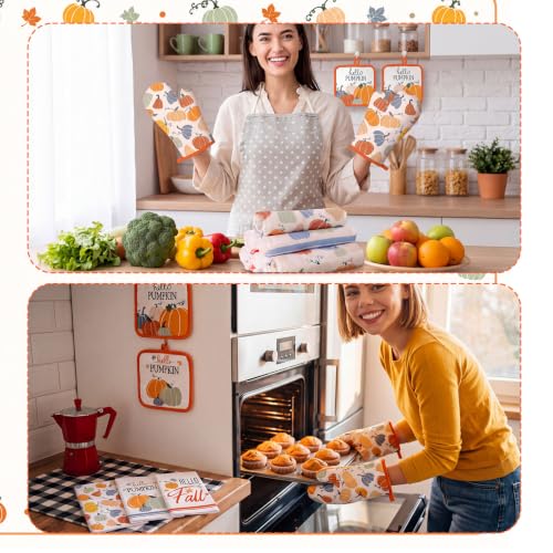 12 Pcs Fall Pumpkin Kitchen Decor Set 6 Towels 2 Kitchen Rugs (Multicolor / Multicolored Pumpkin)