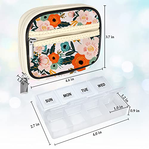 Weekly Travel Pill Organizer Cute Pill Case with 7 Day Pill Box (1 Case + 1 Box / A. Bloom 01)