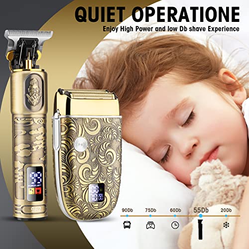 Hair Clippers for Men & Electric Razor Shavers Set (Gold)