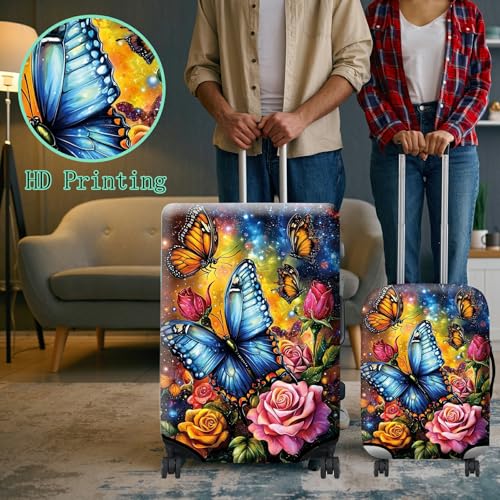 Suitcase Protector Plus 1 Luggage Tag (Colorful Rose Butterfly / L)
