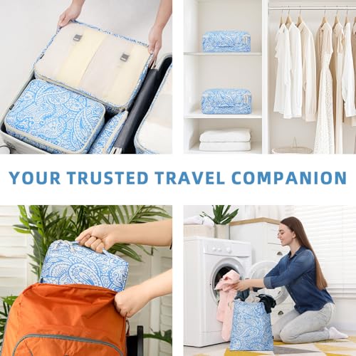8 Set Packing Cubes Luggage Packing Organizers for Travel Accessories (Blue paisley / 8 Set)