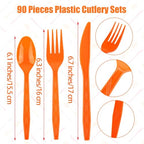 90 Pieces Fall Thanksgiving Plastic Cutlery Set (Orange)