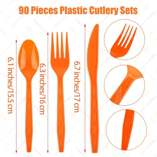 90 Pieces Fall Thanksgiving Plastic Cutlery Set (Orange)