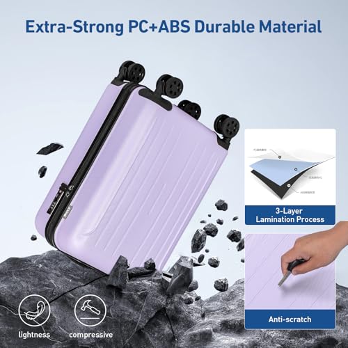 Carry on luggage 22x14x9 Airline Approved Suitcase (Light Purple / 20" Carry On)