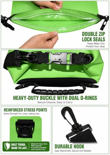 Waterproof Dry Bag with Double Zip (20L / Without Window / Green)