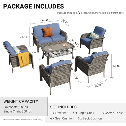 Patio Furniture Set (6 PCS Loveseat Chair Set / Deni Blue)