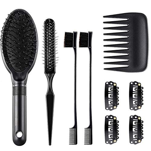 Boao 9 Pieces Wig Combs Set, Hair Edge Brush, Airbag Massage Comb, Wide Tooth Hair Comb, Clips, for Wig Stand, Human and Synthetic Extension