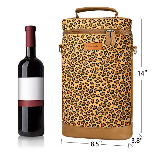 2 Bottle Insulated Wine Tote Carrier Bag (Cheetah / 2 Bottle-without front pocket)