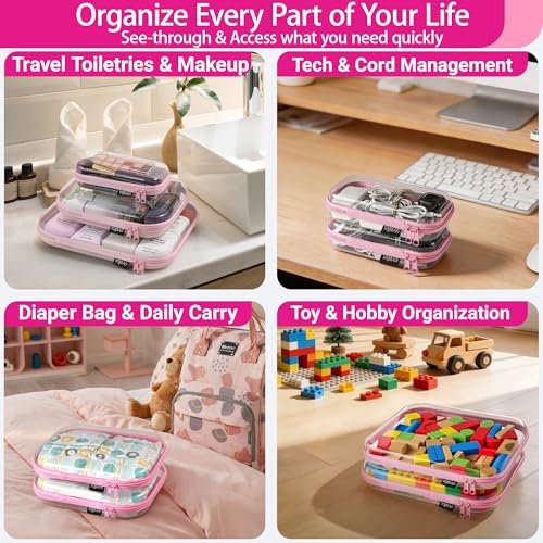 Clear Hard Shell Zipper Cases (Pink / 6 Pack (2L+2M+2S))