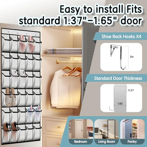 30 Compartment Breathable Mesh Pocket Over the Door Hanging Over the door shoe organizer Shoe rack Over door shoe organizer Hanging shoe organizer (White)