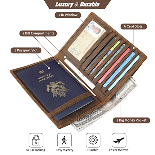 Leather Passport Holder RFID Blocking Passport Travel Wallet Cover Case for Men Women Brown JC17 (JC17-Light Brown)