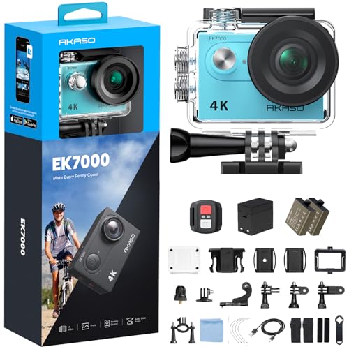 EK7000 4K30FPS 20MP WiFi Action Camera with EIS Ultra HD 131FT Waterproof Underwater Camera Remote Control 4X Zoom Support External Microphone Blue (Blue)
