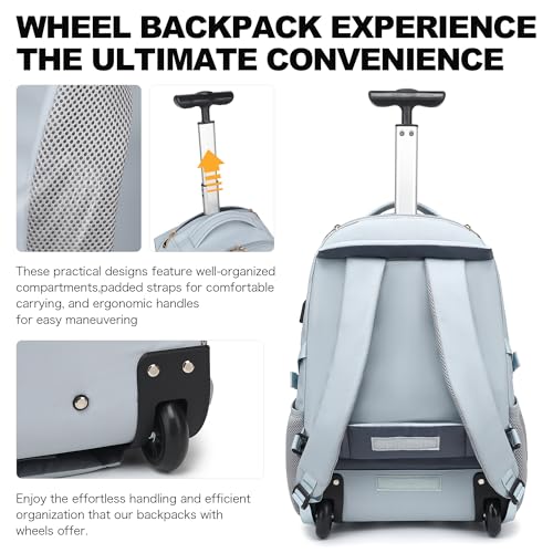Rolling Backpack for Women (17.3 inches / Blue)