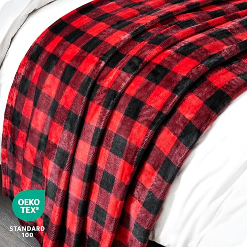 Fleece Blanket Microplush (King / 39 - Buffalo Plaid - Red/Black)