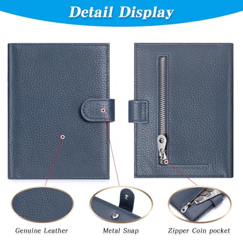Passport Holder for Travel Women RFID Blocking Genuine Leather Passport Wallet with Card Slots (NacyBlue)