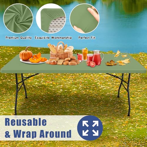 2 Pack Rectangle Spandex Fitted Table Cloth (Sage Green / 96" x 36" (Rectangular))