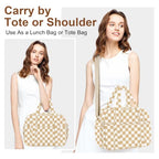 Corduroy Lunch Box Lunch Bag for Women Adults Men (C-Brown Grids / Large - 13L)