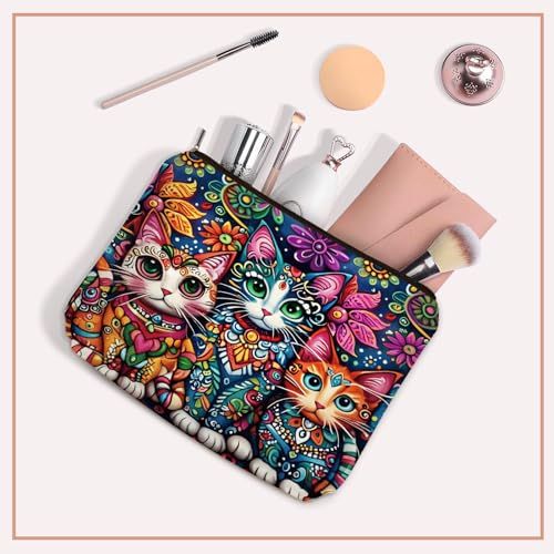 Bohemian Cat Mom Makeup Bag For Women & Teen Girl Cat Lover Gifts. Cute Boho Cats Themed Cosmetic & Toiletry Organizer Pouch For Daughters (Boho Cat)