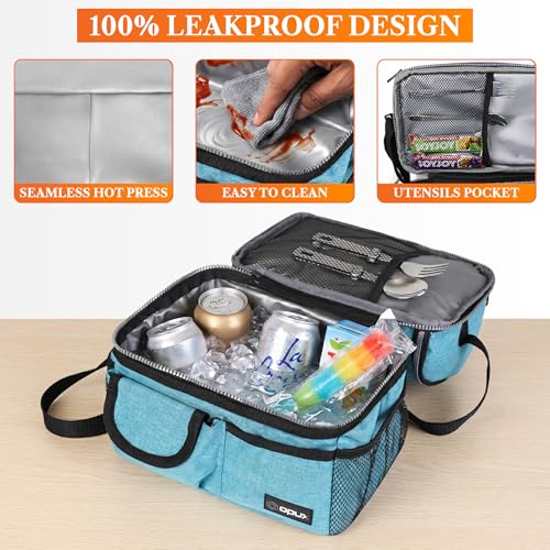 Insulated Lunch Bag Women Men (Heather Sea Blue)