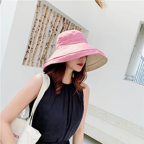 Women Summer Wide Brim Sun Hat Bucket Fishing Hats UV Protection (One Size / Lant001-pink)
