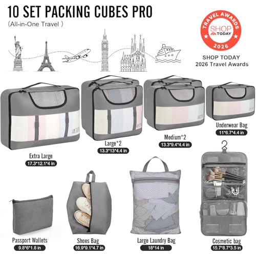10 Set Packing Cubes for Travel Essentials (04 Gray)