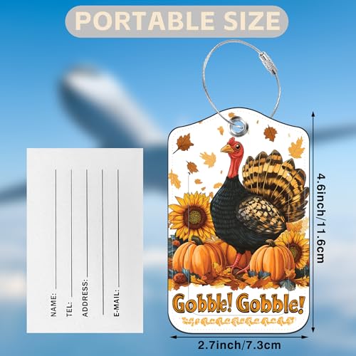 2 Pack Autumn Turkey and Pumpkin Luggage Tags for Suitcases Sunflower Leather Luggage Tags Privacy Cover ID Label with Stainless Steel Loop and Address Card for Women Men Travel Bag Backpack (Autumn Turkey and Pumpkin)