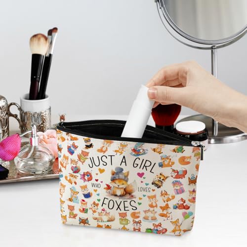 A Girl Loves Foxes Fox Gifts Fox Stuff Foxes Decor Cosmetic Bag Nurse Appreciation Graduation Christmas Birthday Gift Makeup Bag Funny Friendship Gifts for Women Best Friend Mom Teen Girls Sister (Girl Foxes 1133)