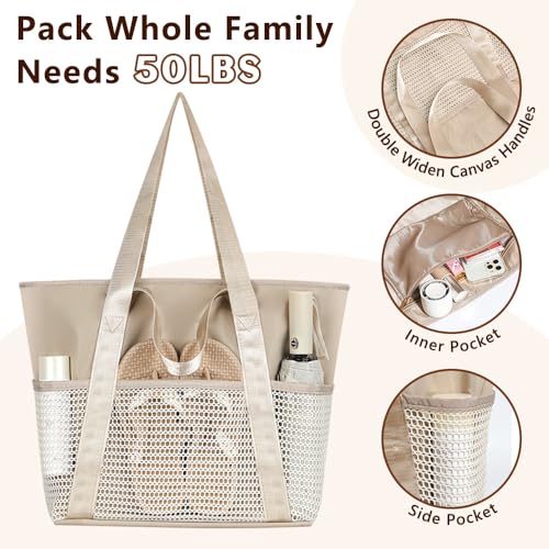 Waterproof Sandproof Large Beach Bag for Women (Beige)