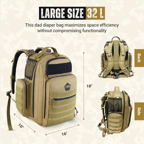 Diaper Bag Backpack with Diaper Changing Mat (Coyote Brown / 32L)