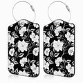 2 Pack Luggage Tags for Suitcases Black Flowers and Leaves Leather Luggage Tags Privacy Cover ID Label with Stainless Steel Loop and Address Card for Women Men Travel Bag Backpack (Black Flowers and Leaves)